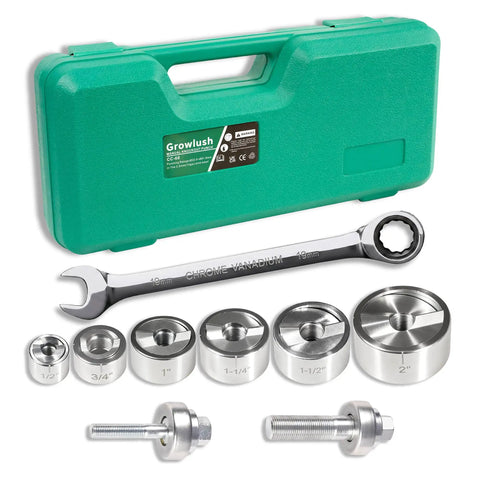 No Sweat Heavy Duty Ratchet Knockout Hole Punch Driver Kit 1 2 To 2 Inch Manual Knockout Tool with precision dies and handle.
