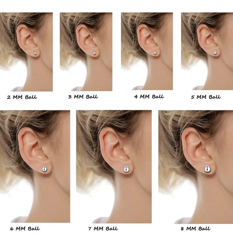14 Pairs Stainless Steel Ball Stud Earrings Set For Cartilage Tragus Helix Piercing Barbell Style 2 To 8 Millimeter Range Silver And Black Tones For Men And Women Everyday Wear Dope Mix And Match, 2-8mm ball size guide