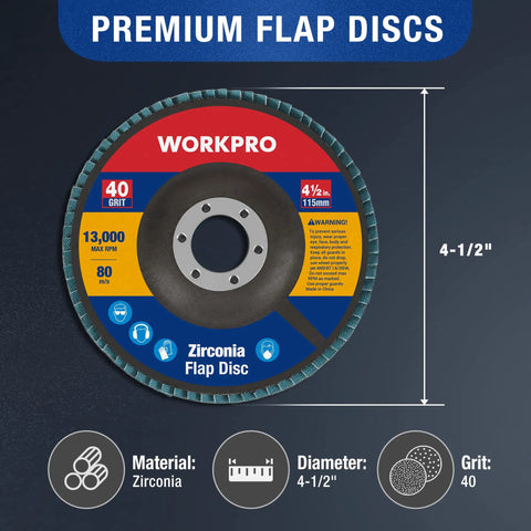 10 Pack 4 and a Half Inch T29 Zirconia Flap Discs For Angle Grinder Arbor Size Seven Eighths Inch 40 Grit Set diagram
