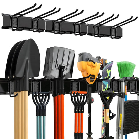 Beefy Garage Wall Organizer With Dual Layer Hooks, 48 Inch Carbon Steel Tool Rack, 300 Lb Capacity, holding tools and equipment