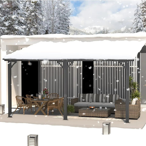 14 X 10 Foot Gazebo With Hard Top Roof, Lean To Pergola Shade For Patio And Backyard Hangout, 140 Sq Ft Covered Space