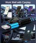 Two Pack CarPlay USB A To USB C Fast Charging Cable for iPhone 15-17 & iPad, braided, 3ft, in car dashboard setup