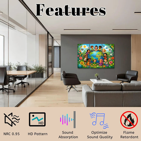 6 Pack Sound Absorbing Acoustic Wall Panels With Totally Dope Floral Butterfly And World Globe Design For Home Recording Studios Self Adhesive Noise Blocking Acoustic Tiles in a modern office setup.