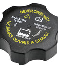 Radiator Surge Tank Cap For Chevy GMC Buick Cadillac Pontiac Saturn Universal Coolant Reservoir Cap Fits Silverado 1500 2500 3500 Express Avalanche Suburban Cavalier Malibu Equinox, black with yellow text warning.