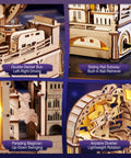 Details of Illuminated Marble Run Puzzle Kit For Adults With LED Track And 431-Piece Laser-Cut Wood Build 3D Landmark Kinetic Puzzle