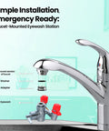 Industrial Faucet Mount Eyewash Station With Universal Sink Adapters And Continuous Flow Emergency Eye Flusher For Workplace Safety Compliance Heavy Duty Rock Solid Top Tier 2 Pack installation process and components shown.