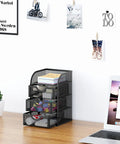 Mesh Desk Organizer With Three Drawers For Office And Home A Must Have Stationery Caddy For Paper Clips Post It Notes Staples And Small Accessories Clear Mesh Storage Keeps Essentials Visible Ideal For Students Black