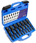 Heavy Duty Screw Extractor Set For Damaged Screws And Stripped Bolts 25 Piece CR MO MultiSpline EZ Out Style in Blue Case