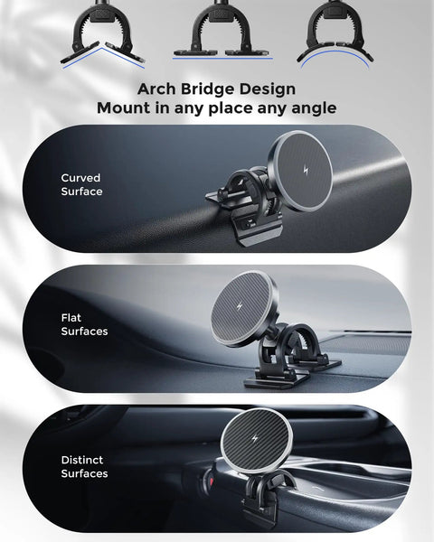 2-In-1 MagSafe Wireless Car Charger Mount With 15W Fast Charge Magnetic Phone Holder on various surfaces