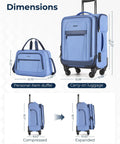 Carry On Luggage For Air Travel 20 Inch Softside Spinner Suitcase With Included Duffel Bag, blue, dimensions and expansion view