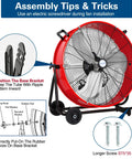 Assembly instructions for Powerful 24-Inch Drum Fan Built Tough With Three Speed Settings For Garage, Workshop, Basement, Warehouse And More High Velocity Airflow Up To 8100 CFM