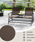 Two Person Cozy Outdoor Swing Glider Chair With Center Tempered Glass Table Patio Rocking Loveseat On Sturdy Steel Frame