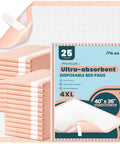 Premium Heavy Duty Extra Large Disposable Bed Pads With Super Grippy Adhesive Strips 40 By 36 Inches Ultra Absorbent Adult Incontinence Underpads Total Mattress Armor 25 Count pack of bed pads with adhesive tape.