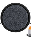 Top view of Tabletop Fire Pit Mat For Solo Stove Mesa XL, 10 inch diameter, black baked enamel heat resistant tray with side handles.