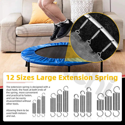 Image showing 36 Piece Extension Spring Set in 12 Sizes Carbon Steel Small Springs for furniture mechanisms and trampoline use.