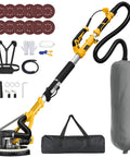 Pro Grade 880W Drywall Sander With Adjustable 5 Speed Settings And 1000 To 2100 Rpm Pure Copper Motor with accessories and carrying bag.