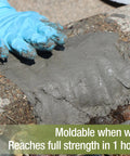 Concrete Patch And Repair Mortar For Sidewalks Driveways And Curbs, Fast Setting Exterior Patch Kit applied on a surface.