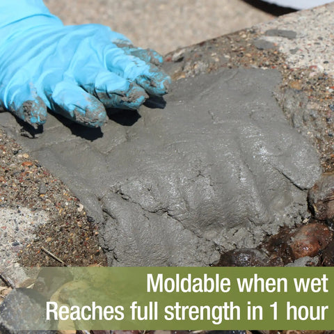Concrete Patch And Repair Mortar For Sidewalks Driveways And Curbs, Fast Setting Exterior Patch Kit applied on a surface.