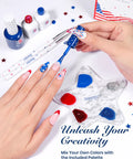 Fourth Of July Gel Nail Polish Kit With UV Light And 6 Festive Red White Blue Shades, Base Top Coat, Stickers, And Nail Art Tools