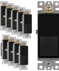 Pack of 10 black Slick Gloss Finish Decorator Paddle Rocker Light Switches for Easy Install, Single Pole 3 Wire, UL Listed.