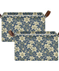 Game Changer Foldable Storage Bins For Shelves With Heavy Duty Steel Frame And Smooth Polyester Fabric Featuring Grab Handles Decorative floral organizers in two sizes.