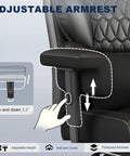 Big And Tall Office Chair with Footrest For All Day Comfort, adjustable lift armrests feature in black faux leather