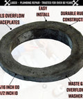 Tub Waste And Overflow Plate Sponge Gasket With Rubber Beveled Washer Universal Fit Grey 2-1/2 Inch ID By 2-5/16 Inch OD shown