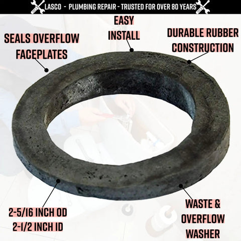 Tub Waste And Overflow Plate Sponge Gasket With Rubber Beveled Washer Universal Fit Grey 2-1/2 Inch ID By 2-5/16 Inch OD shown