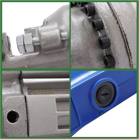 Close-up details of the Raseparter 16mm Hydraulic Rebar Cutter, showcasing mechanics and design features.