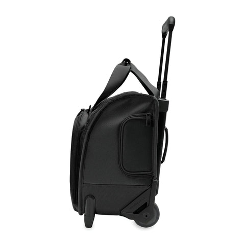 Briggs & Riley 2-wheel cabin bag, black softside carry-on luggage with extended retractable handle side view