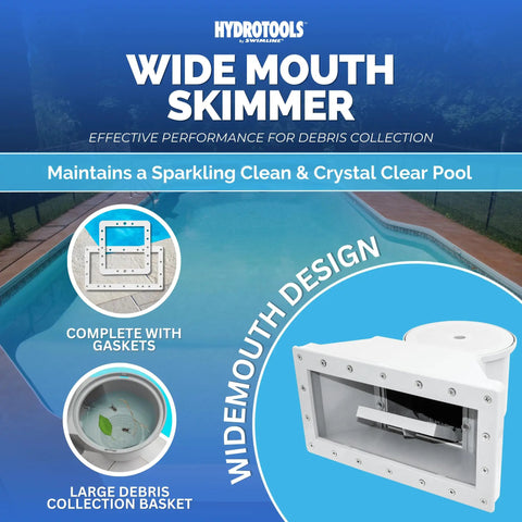 Wide Mouth Above Ground Pool Skimmer Kit With Durable ABS Construction, Snap In Weir, Easy Basket Access by poolside
