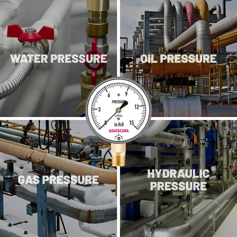 Low Pressure Diaphragm Type Gauge For Water And Air Systems, 0 To 15 Inches Of Water Range, 2-1/2 Inch Dial, industrial use