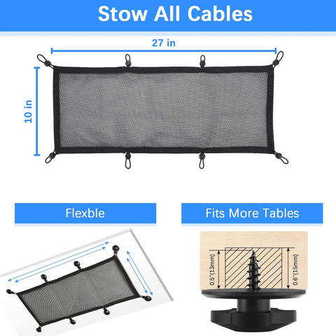 Under Desk Cable Management Net with Privacy Mesh Large Capacity Cord Organizer, 27x10 inches with flexible fitting for more tables.