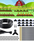 100 Ft Drip Irrigation System For Garden With 16 Adjustable Brass Nozzles And Bendable Rods displayed with components