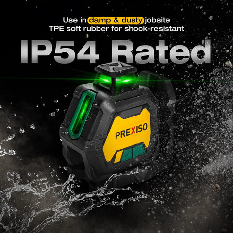Pro Grade 360 Degree Laser Level With Tripod Plumb Dots And Cross Line Self Leveling IP54 Rechargeable Three Brightness Settings Plumb Spot Laser Level For Construction And Ceiling Installations, shown under water spray with IP54 rating