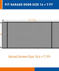 Magnetic Garage Door Screen 16x7 Ft for Two Cars with actual size 16.4x7.1 Ft, heavy duty fiberglass mesh, double opening