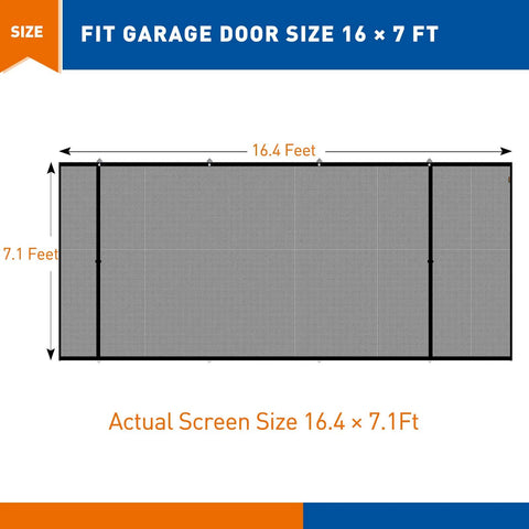Magnetic Garage Door Screen 16x7 Ft for Two Cars with actual size 16.4x7.1 Ft, heavy duty fiberglass mesh, double opening