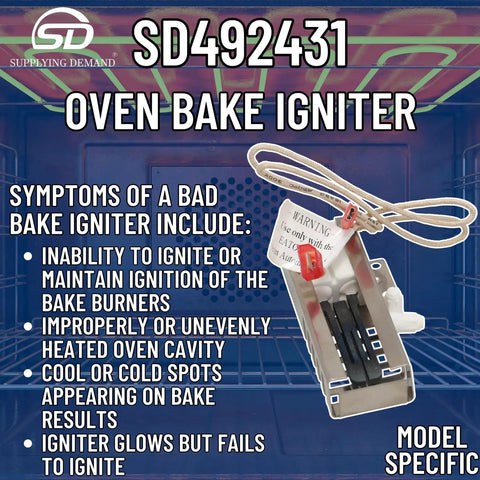 Gas Range Igniter Replacement For Specific Models Only Not Universal Fits Your Stove 115V 3.2 To 3.6 Amp shown against oven background