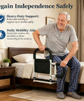 Elderly man using Bed Canes for Elderly and Adults Safety Bed Guard Rails Supports up to 350 Lbs 21.6 Inches High