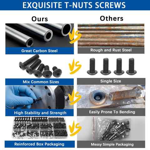 Beefy 296 Piece M3 M4 M5 T Nuts And Screws Set For Aluminum Extrusion Hardware Must Have Including 60 M3 T Nuts 60 M4 T Nuts 28 M5 T Nuts Plus M3 M4 M5 Screws In 8mm 10mm 12mm 16mm And 20mm Lengths, carbon steel set in organized box