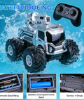 1:18 Amphibious RC Monster Car For Kids, 4WD Waterproof All Terrain Off Road Boat Stunt Vehicle on water