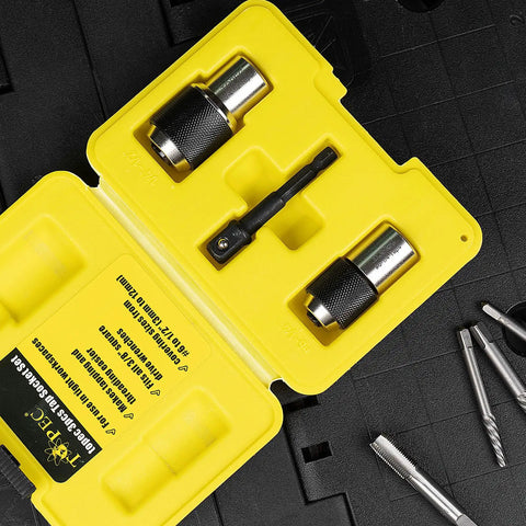Tap Socket Set With Adjustable Jaws And 3/8 Inch Adapter, 2 Tap Sockets Fit 6-1/4 Inch Taps And 1/4 To 1/2 Inch Taps in yellow case