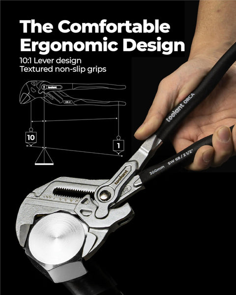 7-Inch Chrome Plated Pliers Wrench With CR-V Steel, Anti-Rust Coating, ergonomic rubber grip, 10:1 lever design illustration
