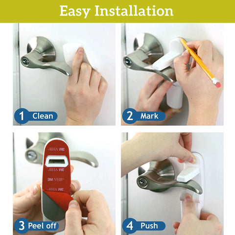 4 Pack Door Lever Locks For Toddlers Babyproofing Made Easy No Tools Needed One Hand Operation Durable ABS With 3M Adhesive