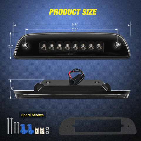 High Mount Third Brake Light LED Upgrade For Toyota Tacoma 1995 2016 Pickup showing size and spare screws