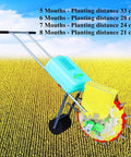 All In One Garden Seeder With Ten Seed Plates, No Bend Push Spreader For Precision Planting, shown in a field