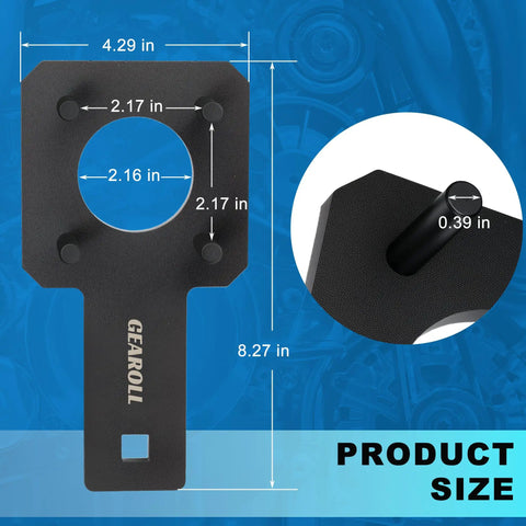 Black metal part with dimensions from 3.6L Pentastar Timing Tool Kit With Camshaft Holders And Crankshaft Pulley Wrench