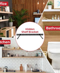 Heavy Duty Floating Shelf Brackets Set used in kitchen, office, bathroom with hidden mount hardware, black finish for decor