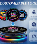 Customizable logo options for 360 Spin Photo Booth With Ring Light And RGB Lighting, Remote App Control, Automatic 360 Rotation.