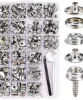 323 Piece Canvas Snap Kit With Marine Grade Stainless Steel Caps, Sockets, Fabric Base Studs, Posts, And Solid Base Screws Plus Hole Punch And Setting Tools For Easy DIY Canvas Covers And Secure Fastening